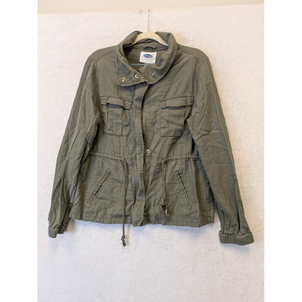 Old Navy Utility Jacket Olive Green Drawstring Waist Cargo Pockets Size S